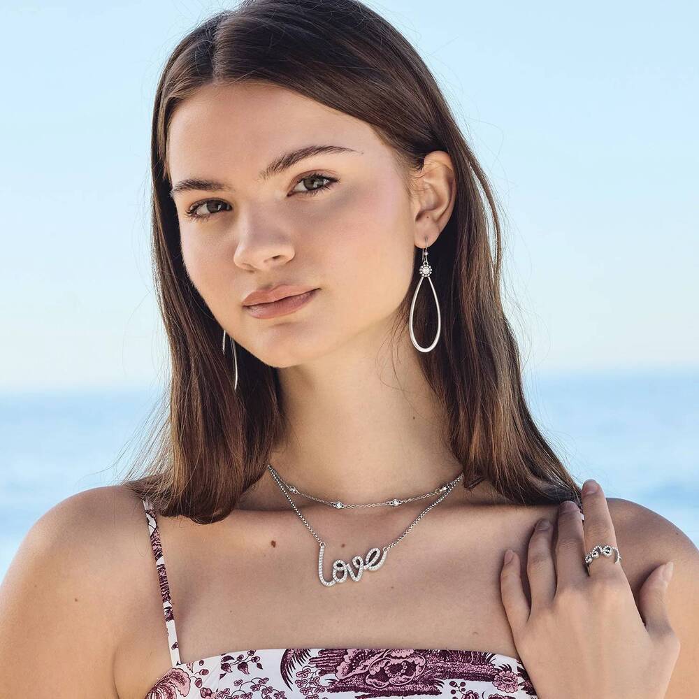NEW BRIGHTON women's love script sparkle necklace in silver - Picture 5 of 5